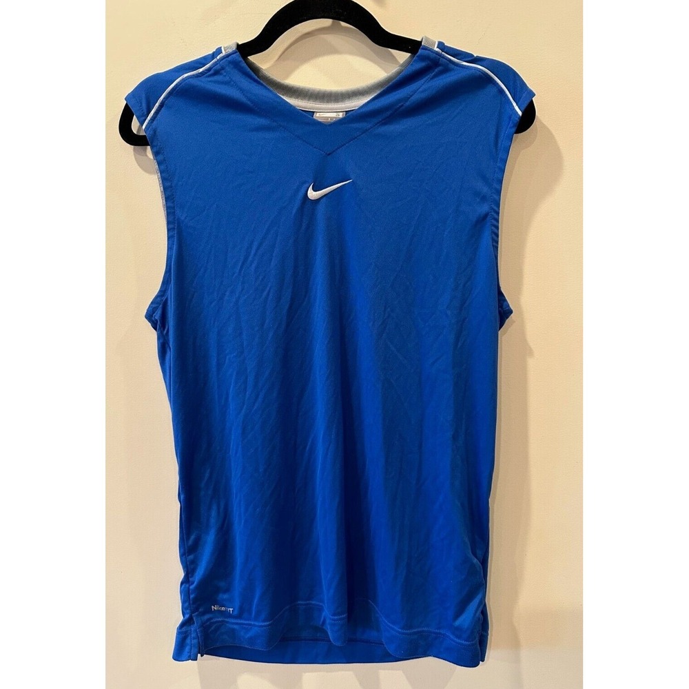 Y2K Vintage Nike FITDRY Center Swoosh Sleeveless Shirt Mens‎ S Basketball Blue